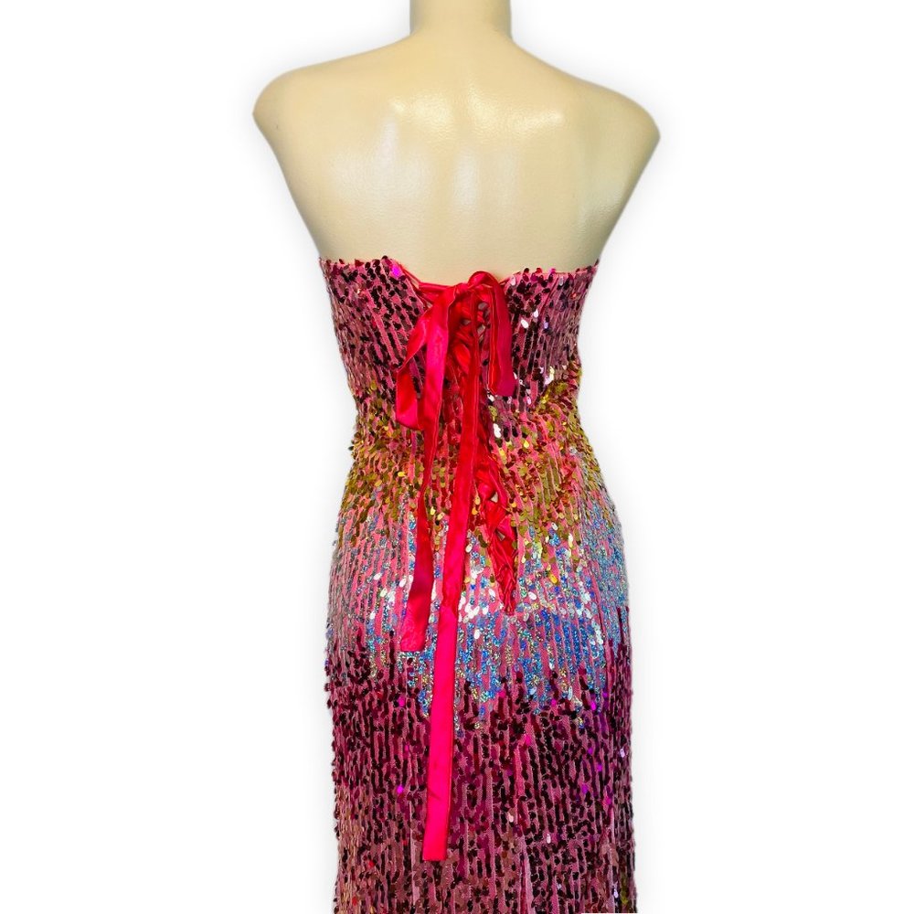 RACE KARIN Fully Ombre Sequined Strapless Open Lace Up Back Gown. SIZES 36/6 - Picture 6 of 10